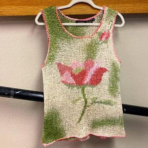 DANA BUCHMAN 100% silk woven knit pastel floral tank
